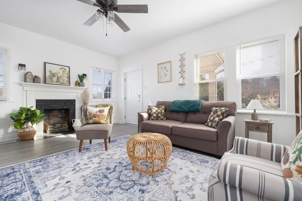 The living area has comfortable seating for five.