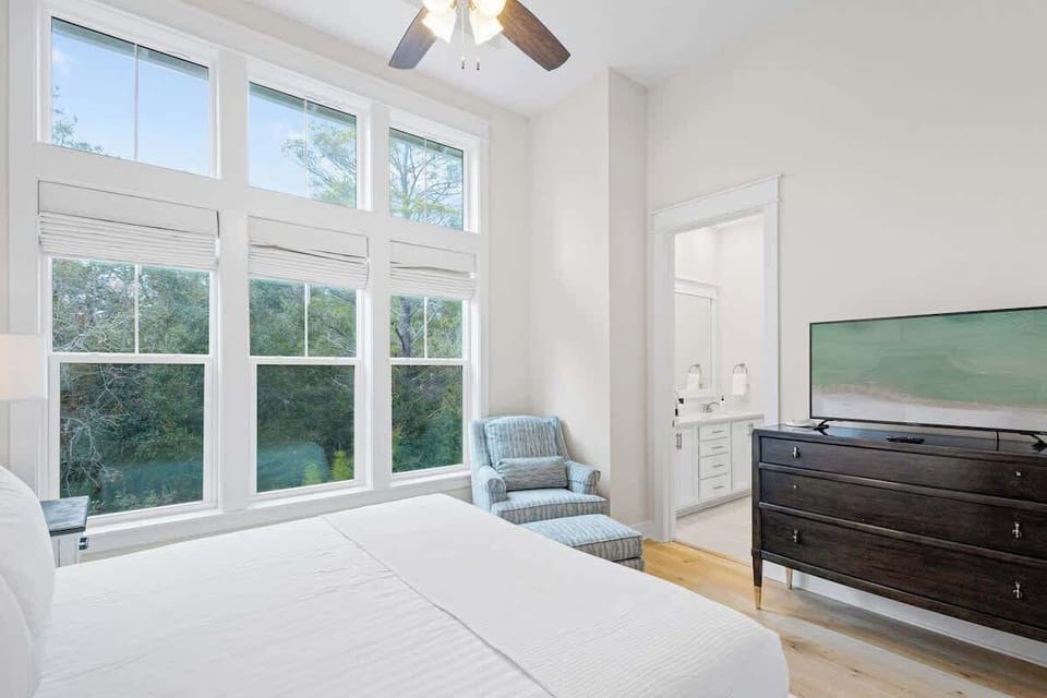 Bedroom also features a smart tv.