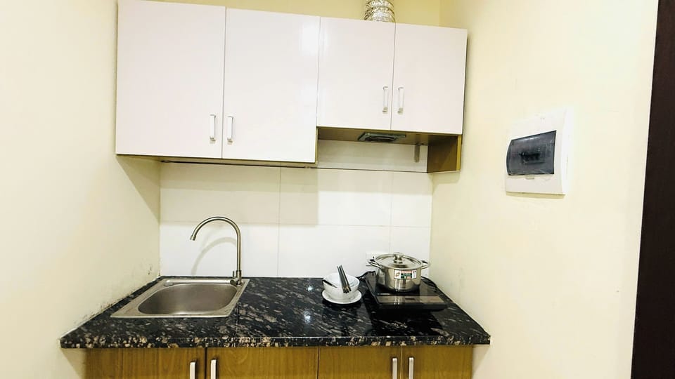 Fridge, stovetop, cookware/dishes/utensils