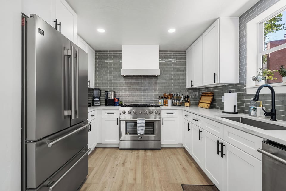 Full chef-grade kitchen with seating. Include coffee maker, food processor....
