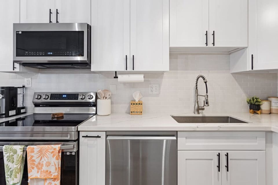 This contemporary kitchen blends style with smart design.