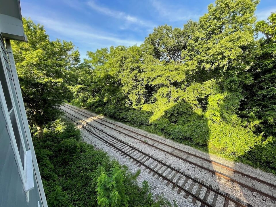 View behind the house. Trains are very infrequent.