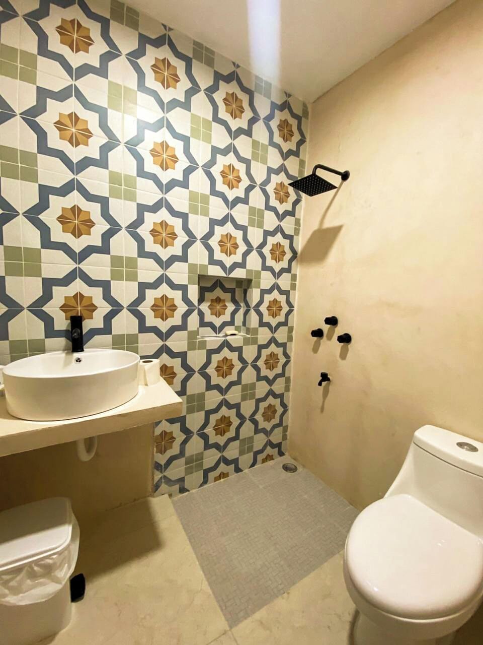 Shower, towels, soap, shampoo