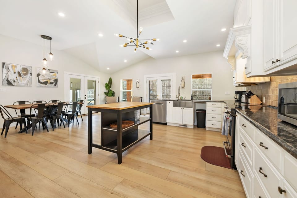 The kitchen is fully stocked to cook a meal or just enjoy a cup of coffee.