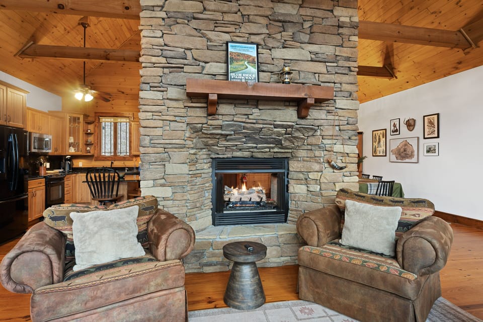Double-Sided Stacked-Stone Fireplace