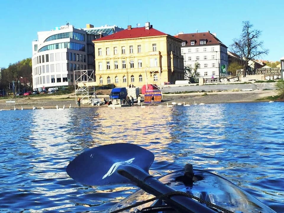 View from the river (the gray building on the right)