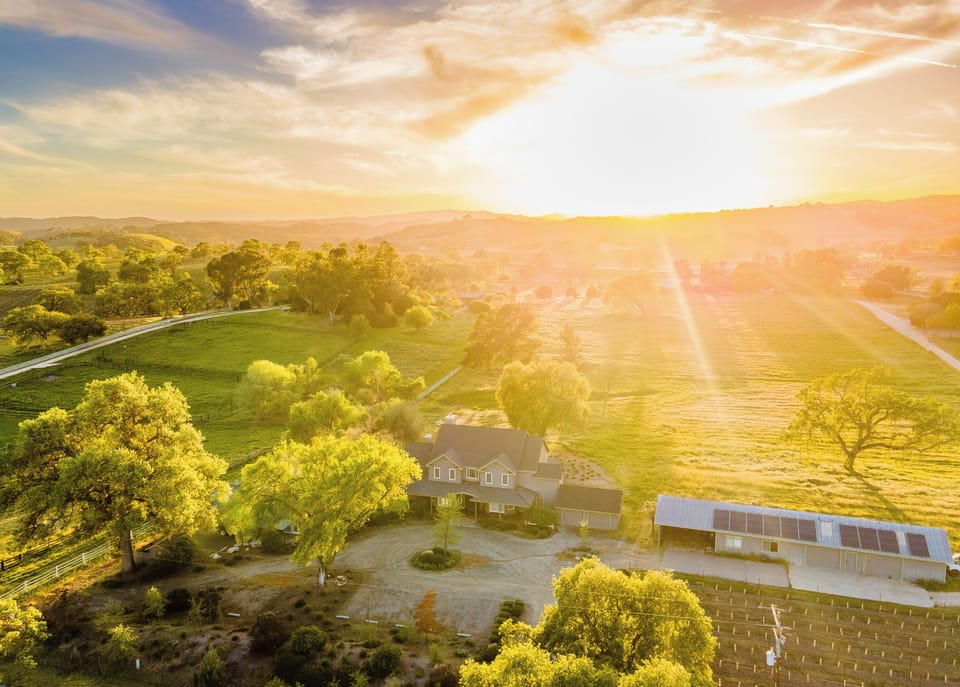 Drone shot of The Hive house and Castro Vineyards