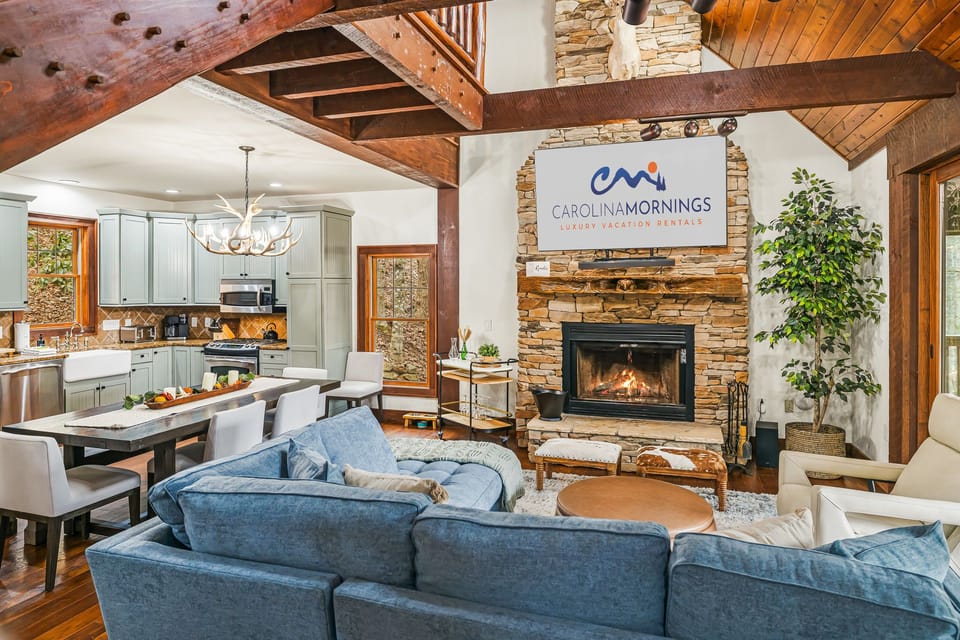 Living Area w/ Gas Fireplace, Smart TV, Deck Access