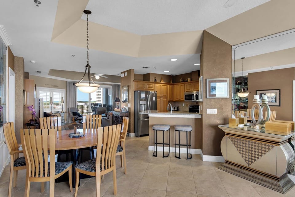 Dining table and kitchen bar seating