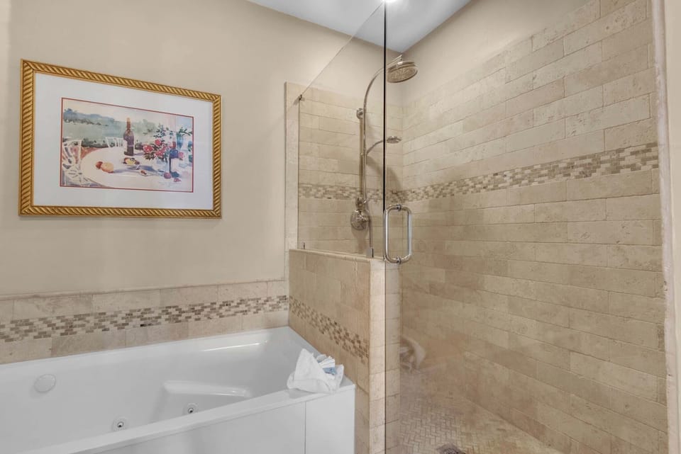 Master bathroom with garden tub and walk-in shower