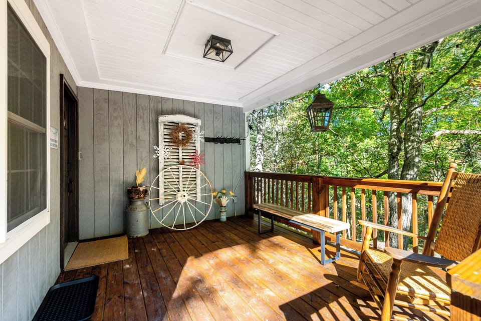 An inviting rustic porch.