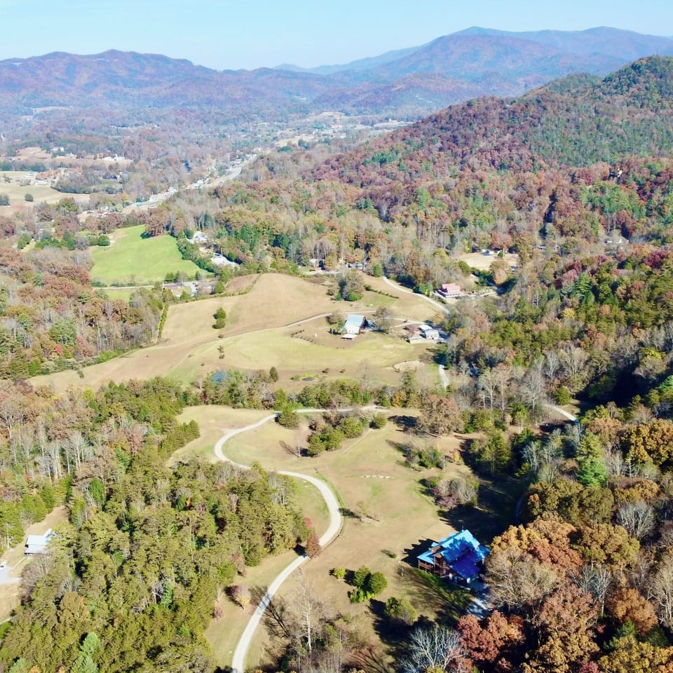 Aerial view of our estate.  Secluded but only a 90 second drive to town