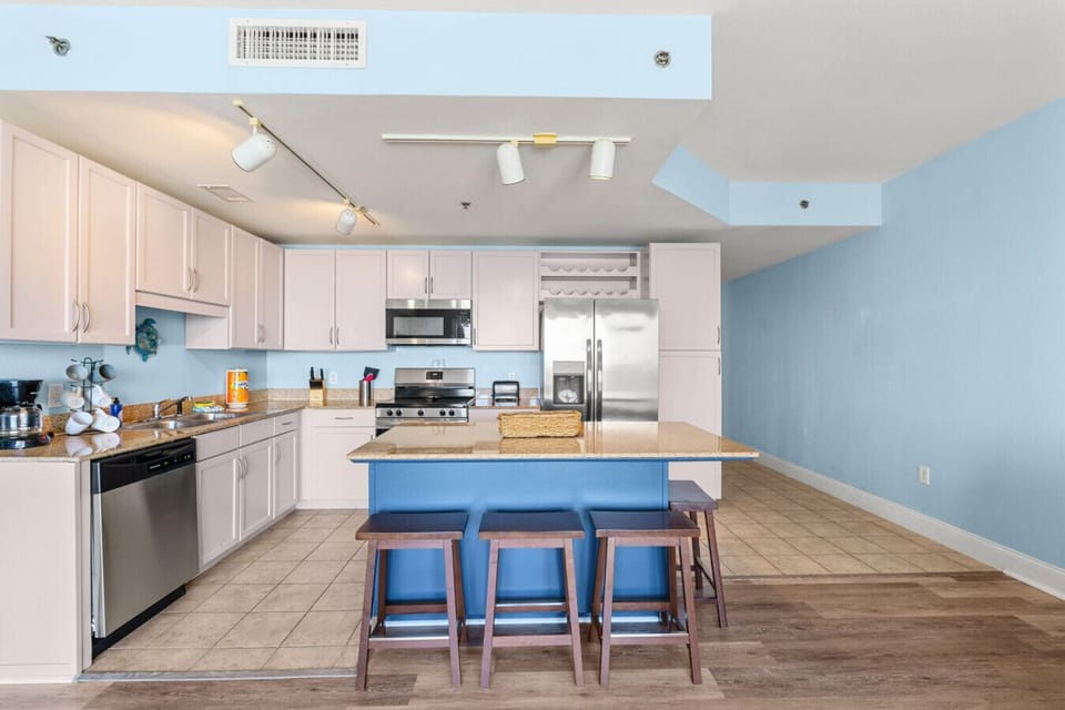 Stylish kitchen island with seating, perfect for casual dining or entertaining