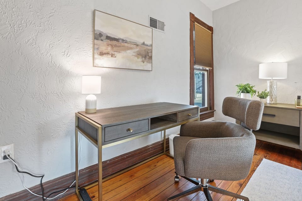 Second bedroom is large and has a dedicated work area