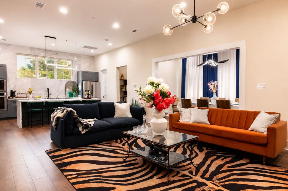 Sophisticated and invited lounging area on the second level.