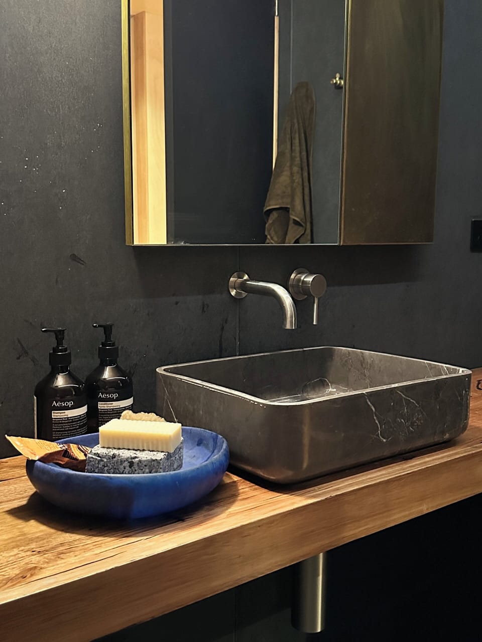 Marble basin and hand made soaps.