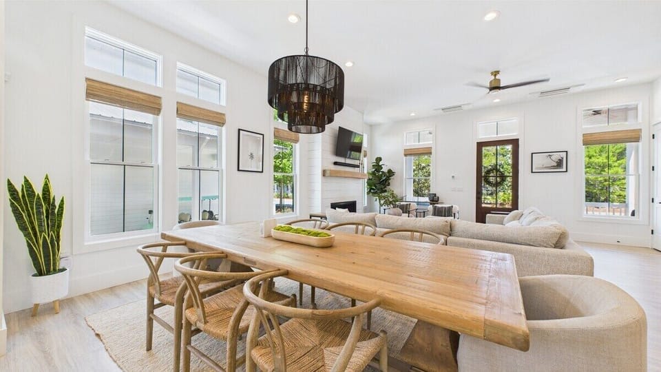 Huge dining table in living area