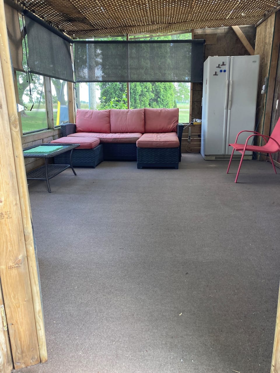 Screened deck and lighted common area.