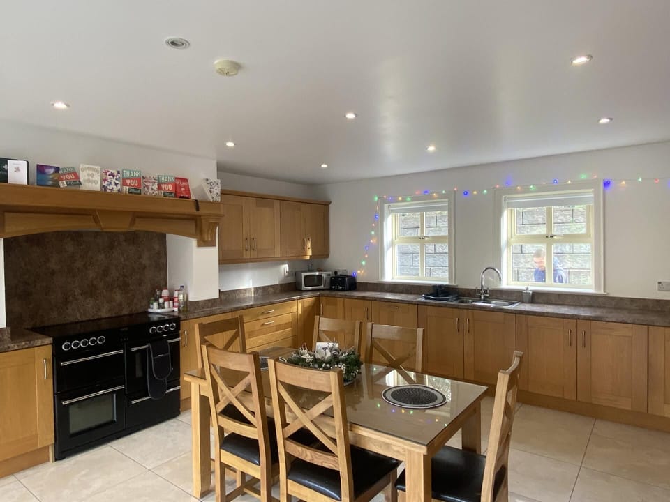 Full-size fridge, microwave, dishwasher, electric kettle