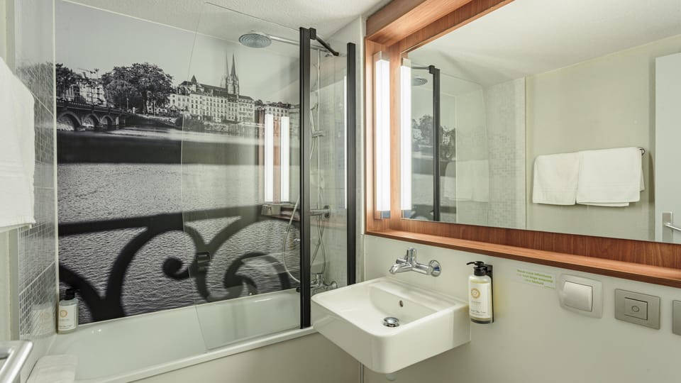 Eco-friendly toiletries, hair dryer, towels