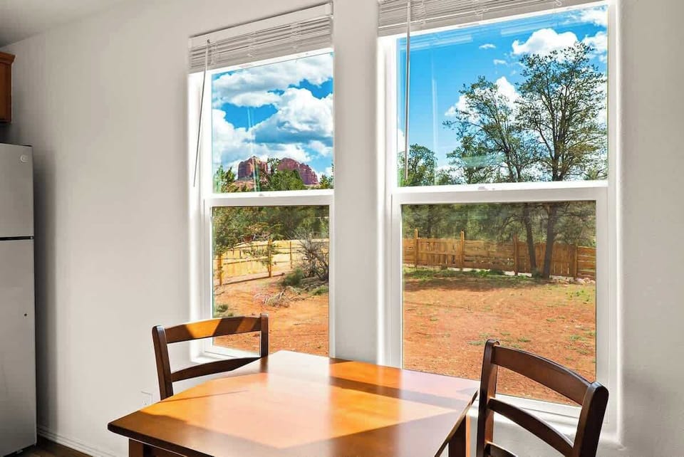 Well-lit dining area; enjoy meals with a view.