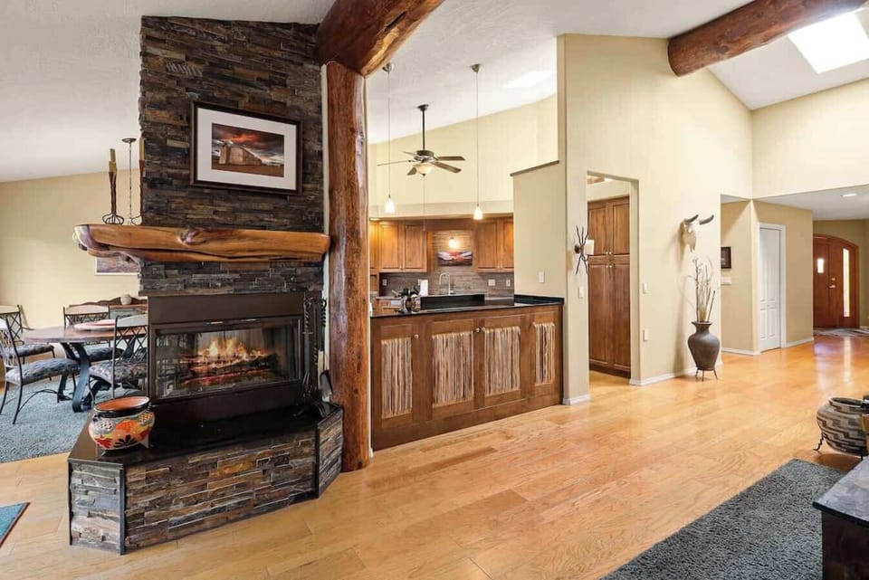 Gather around the fireplace on those cooler evenings.