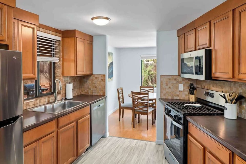 Fully stocked kitchen with everything you need to make a home-cooked meals during your stay.