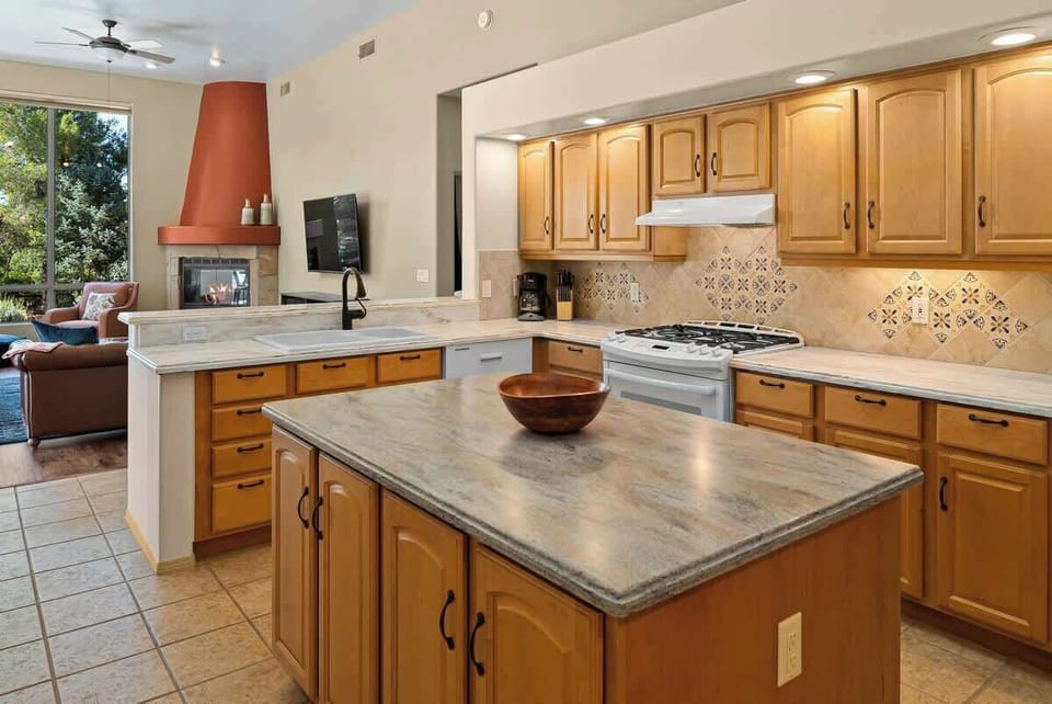 Modern kitchen amenities make meal prep enjoyable and convenient.