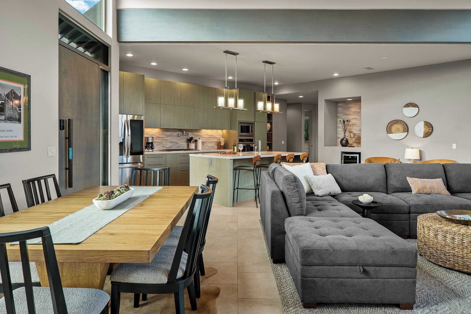Open-concept layout connects dining, kitchen, and living for seamless flow.