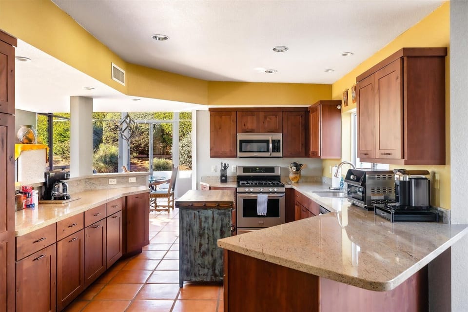 Start your day with a fresh brew. Well-stocked kitchen.