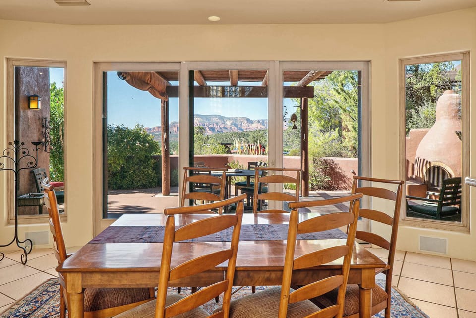 Dine together in this spacious dining area.