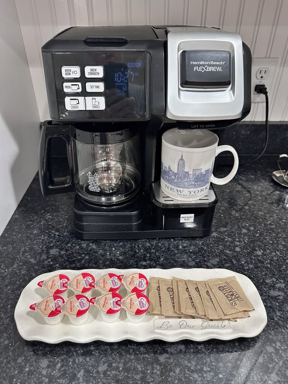 Both drip and Keurig coffee brewing available.