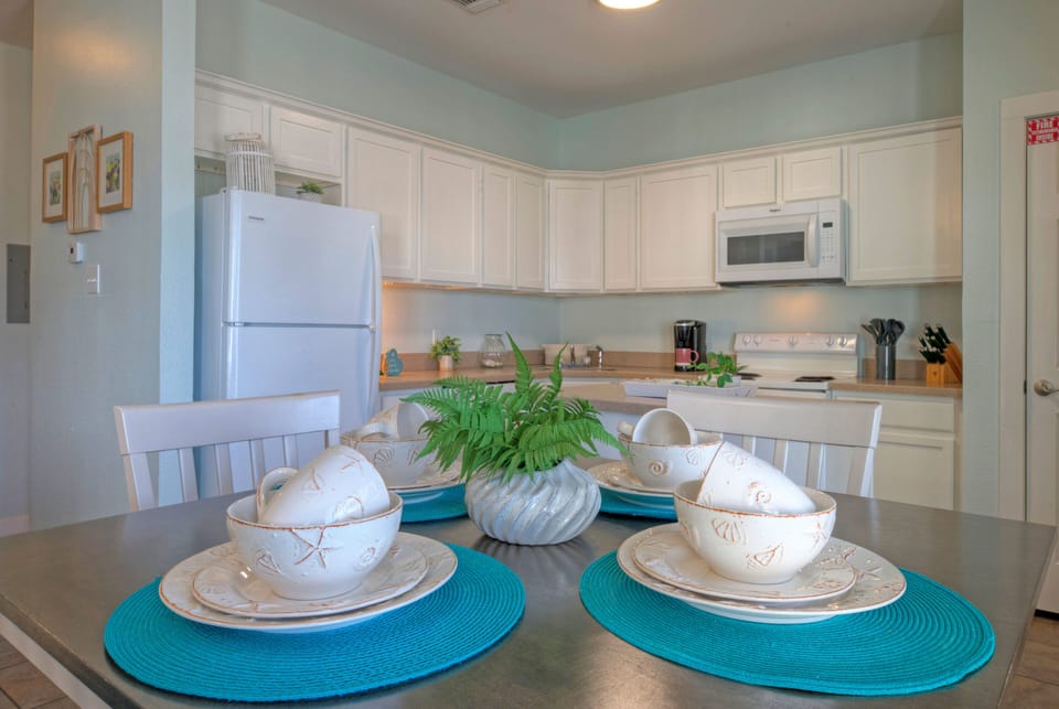 Dining table set and ready for a delightful meal.
