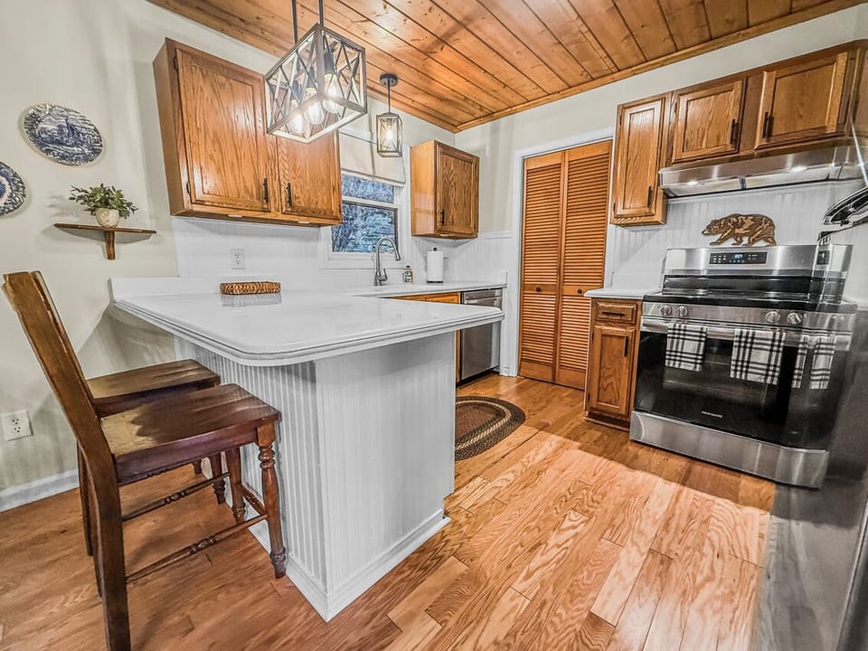 Includes basic cookware/dining/appliances 20+ cabinets, pantry, LARGE fridge!