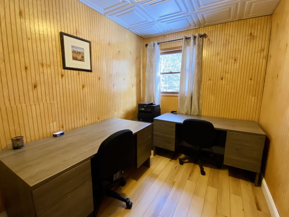 Office on ground floor with 2 desks and a Printer/Scanner.  Away from the Crowd for Work or  School! 