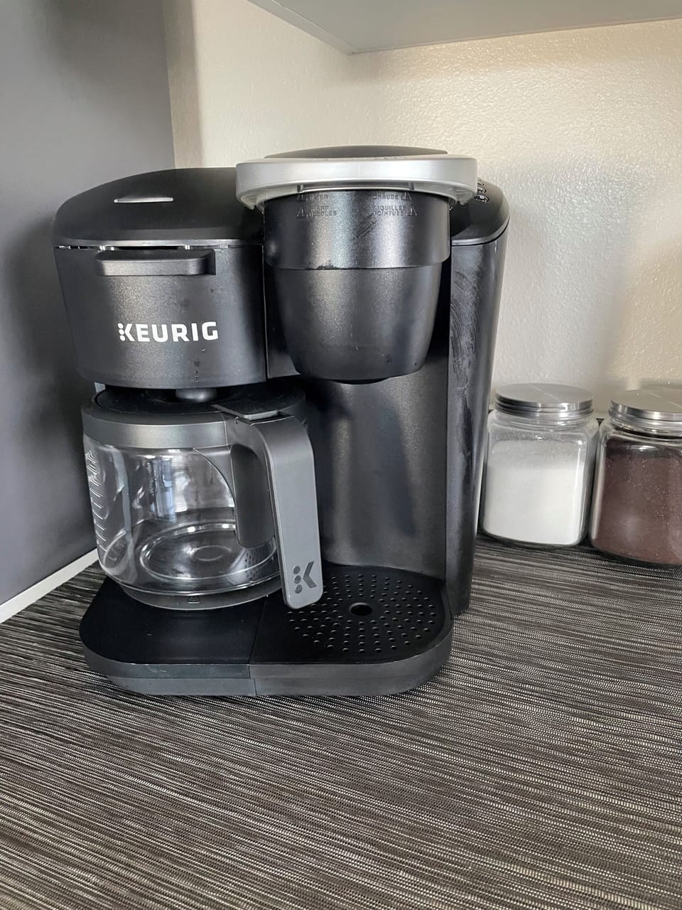 Keurig - some coffee and some sugar provided