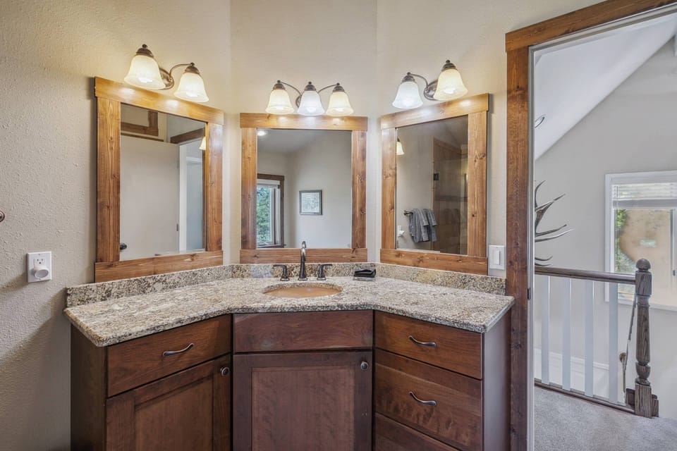 On the upper floor, you have this beautiful full bathroom, complete w/ a soaking tub and large walk in shower.