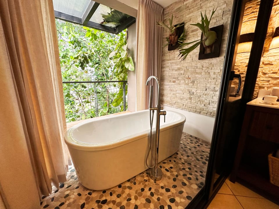 Eco-friendly toiletries, hair dryer, towels, soap