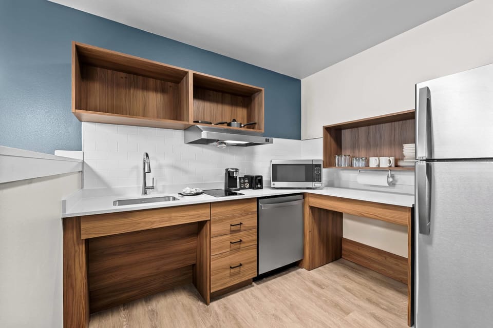 Suite, 1 Bedroom, Non Smoking (Roll-In Shower) | Private kitchen | Coffee/tea maker, full-size fridge, microwave, stovetop