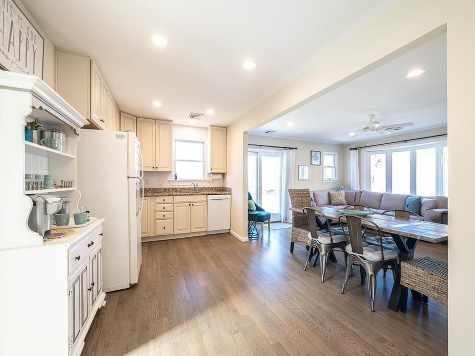 A spacious kitchen and dining area with a seamless flow.