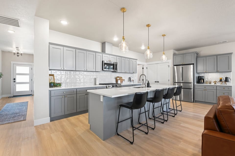 Your fully-stocked gourmet kitchen is equipped with everything you need to craft a home-cooked meal; cutting boards, knife block, a variety of spices, and all the cookware needed to make your culinary creations come to life.