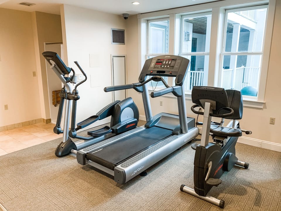 Workout area with sauna on lower level