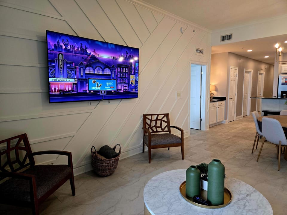 Cozy living room with modern entertainment and stylish seating