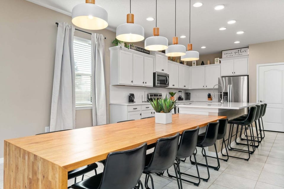 Our dining area comfortably seats 10, with an additional 4 seats at the kitchen island.