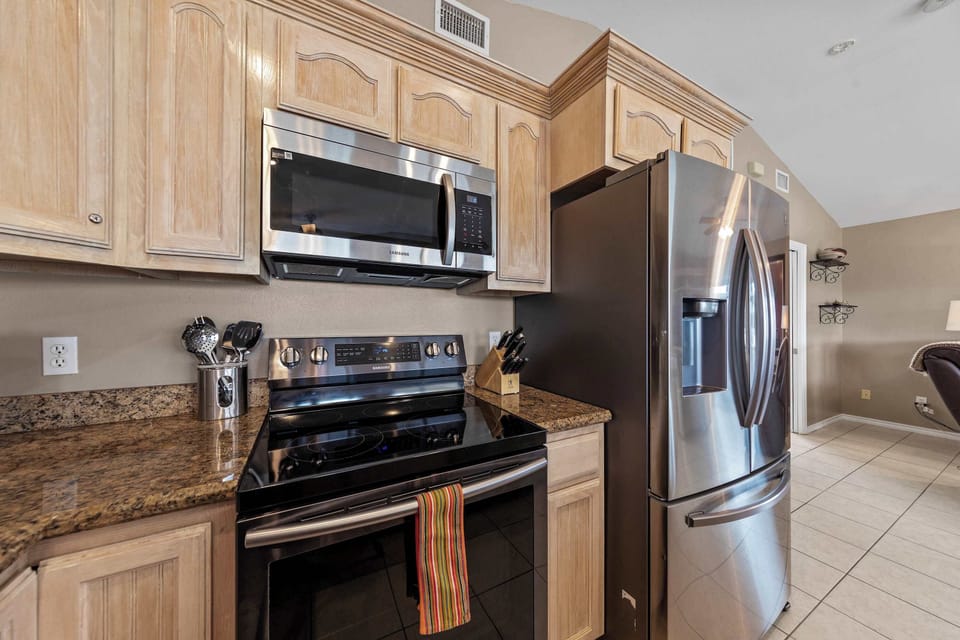Stainless appliances and ample counter space make meals easy
