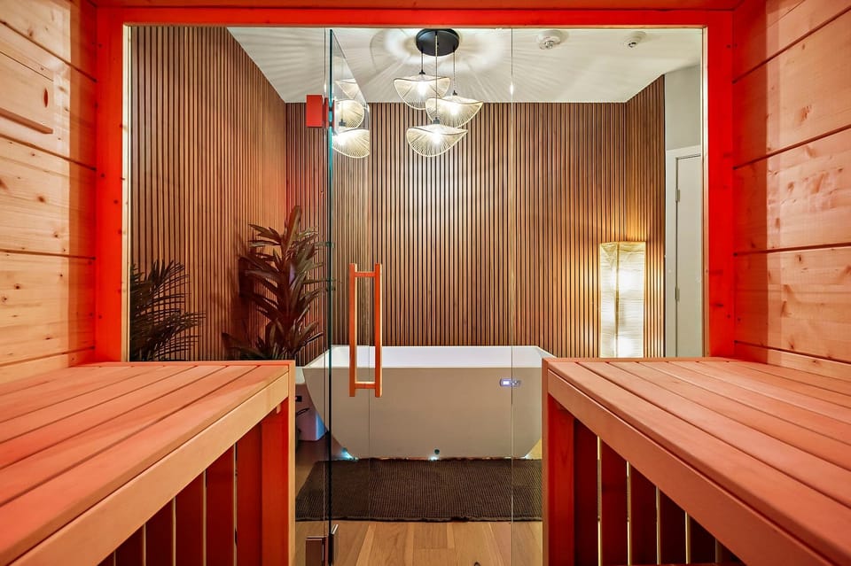 Relax and unwind in the communal sauna, the perfect place to soothe your muscles and recharge. Available on a first-come, first-served basis, this tranquil space offers a rejuvenating experience after a workout or a long day. 