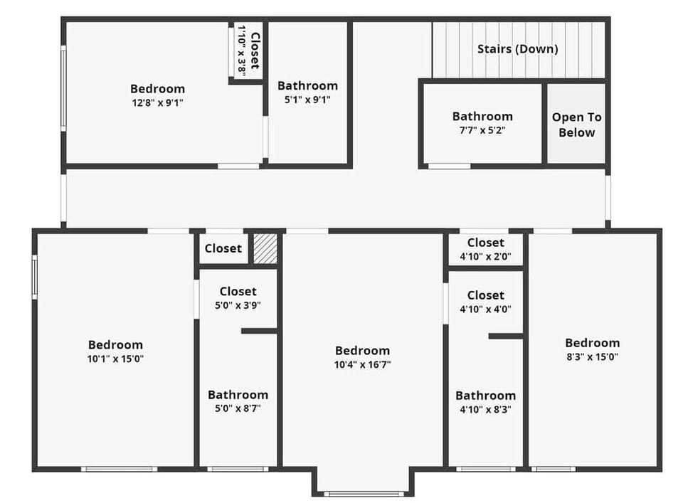 Upstairs. Private Room & Bath 3,4,5,6.  Outdoor Patios' off to the left and right. 