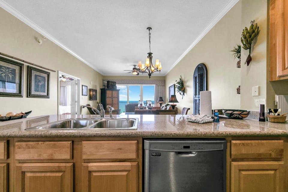 The kitchen has a great view