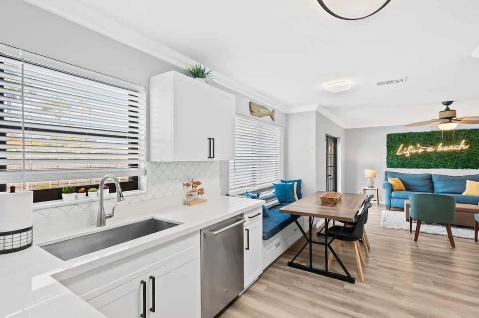 Clean white cabinets for a fresh feel. 