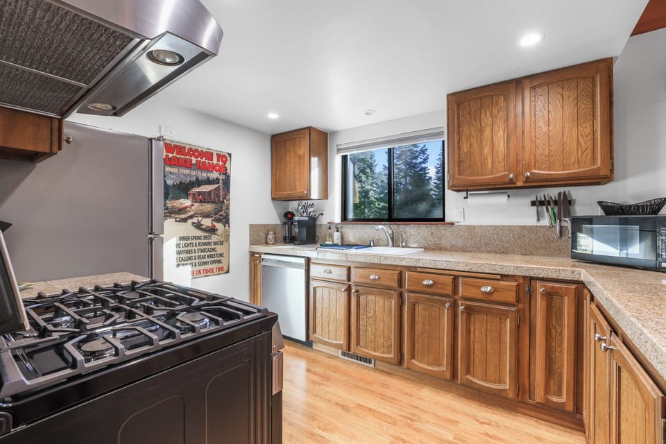 Sleek, contemporary kitchen with ample counter space.